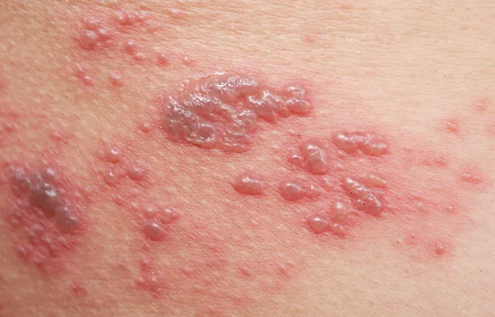 Close-up of shingles rash