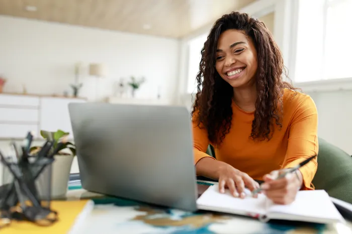 A woman participating in a telehealth appointment